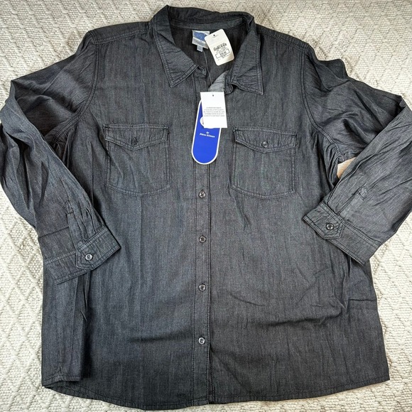 DG2 by Diane Gilman 2X Black Denim Long Sleeve Button Down Shirt New - Picture 1 of 6